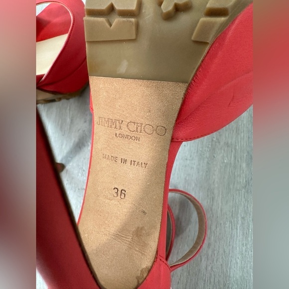 Jimmy Choo Red Leather Double Ankle Strap Open Toe Pumps 36/5.5-6 - Picture 6 of 7